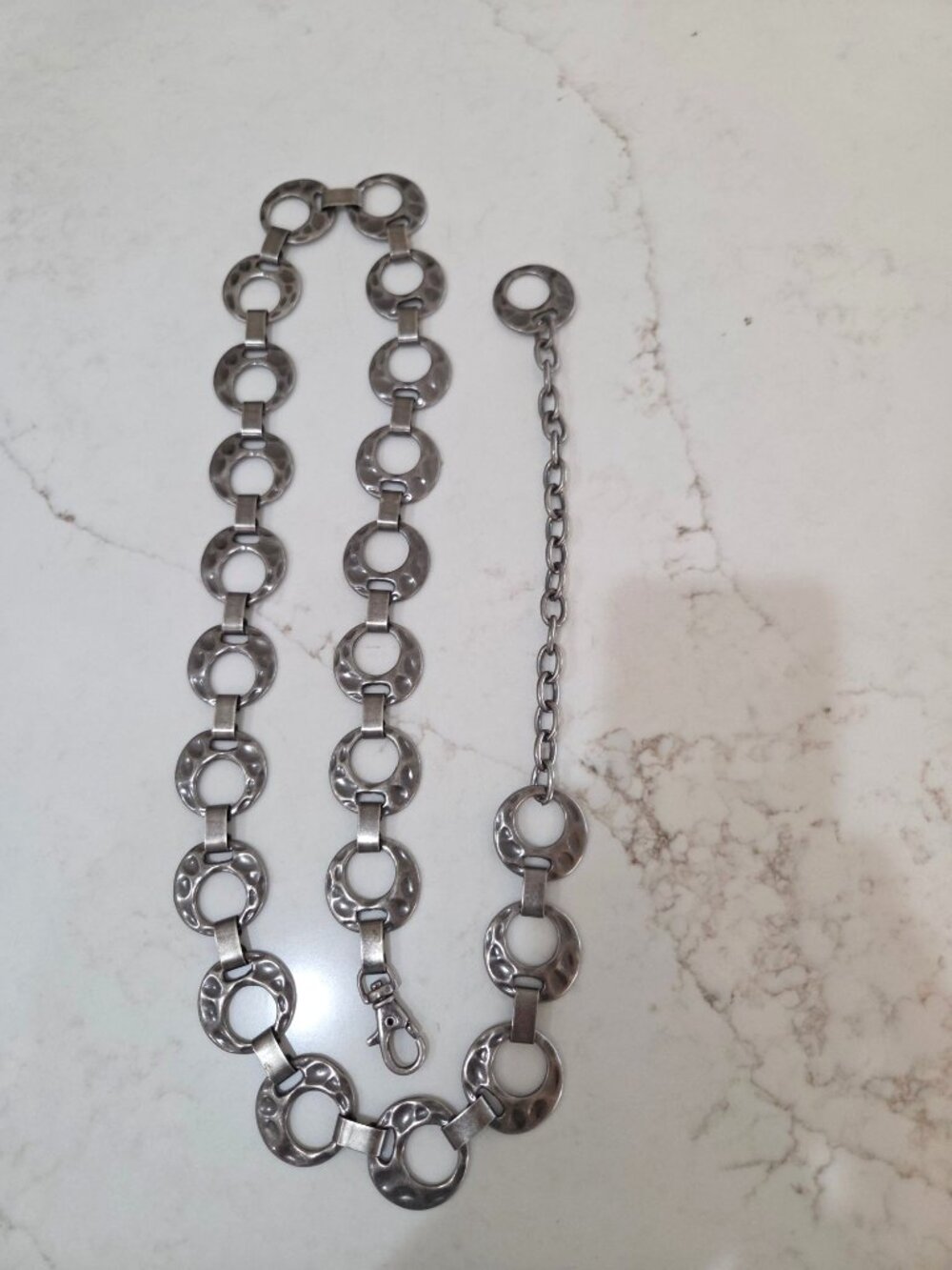 Silver-Tone Hammered Circle‎ Chain Link Belt L Adjustable Lobster Clasp Closure